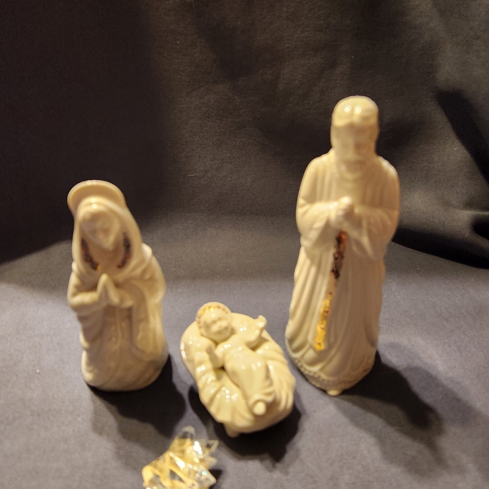 Lenox China Jewels Nativity The Holy Family 3-pc Set + Crystal Star - New w/ Box